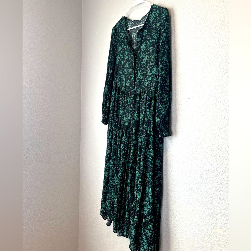 Zara Green Floral Long Sleeve Dress, M - Picture 3 of 7